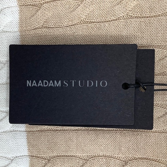 NEW! NAADAM Size Medium Cashmere Striped Cable Crewneck Sweater $375 msrp J6-8 - Picture 9 of 11